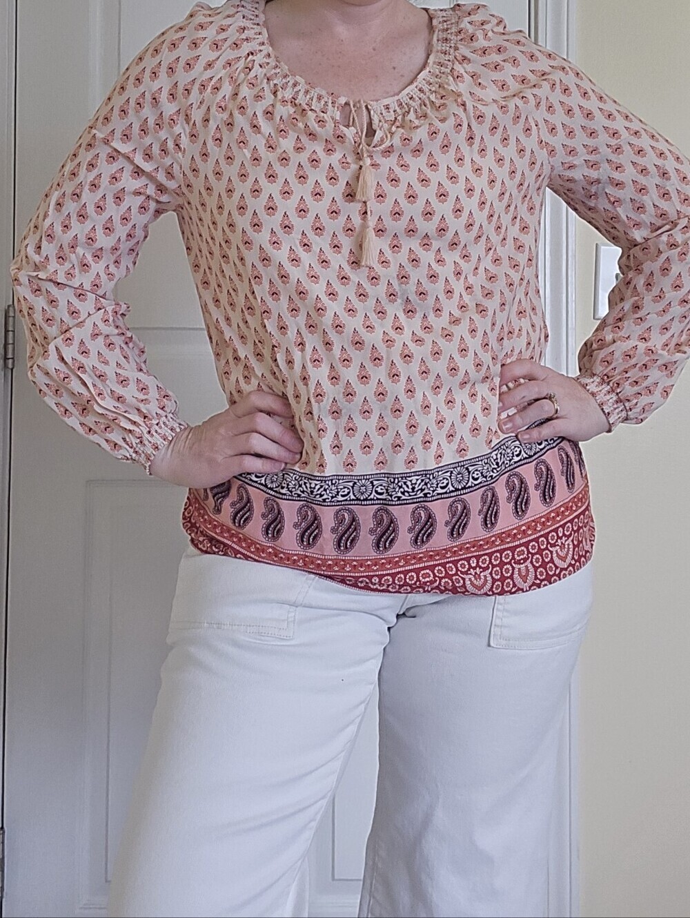 beachlunchlounge Paisley Printed Boho Tie-Neck Blouse